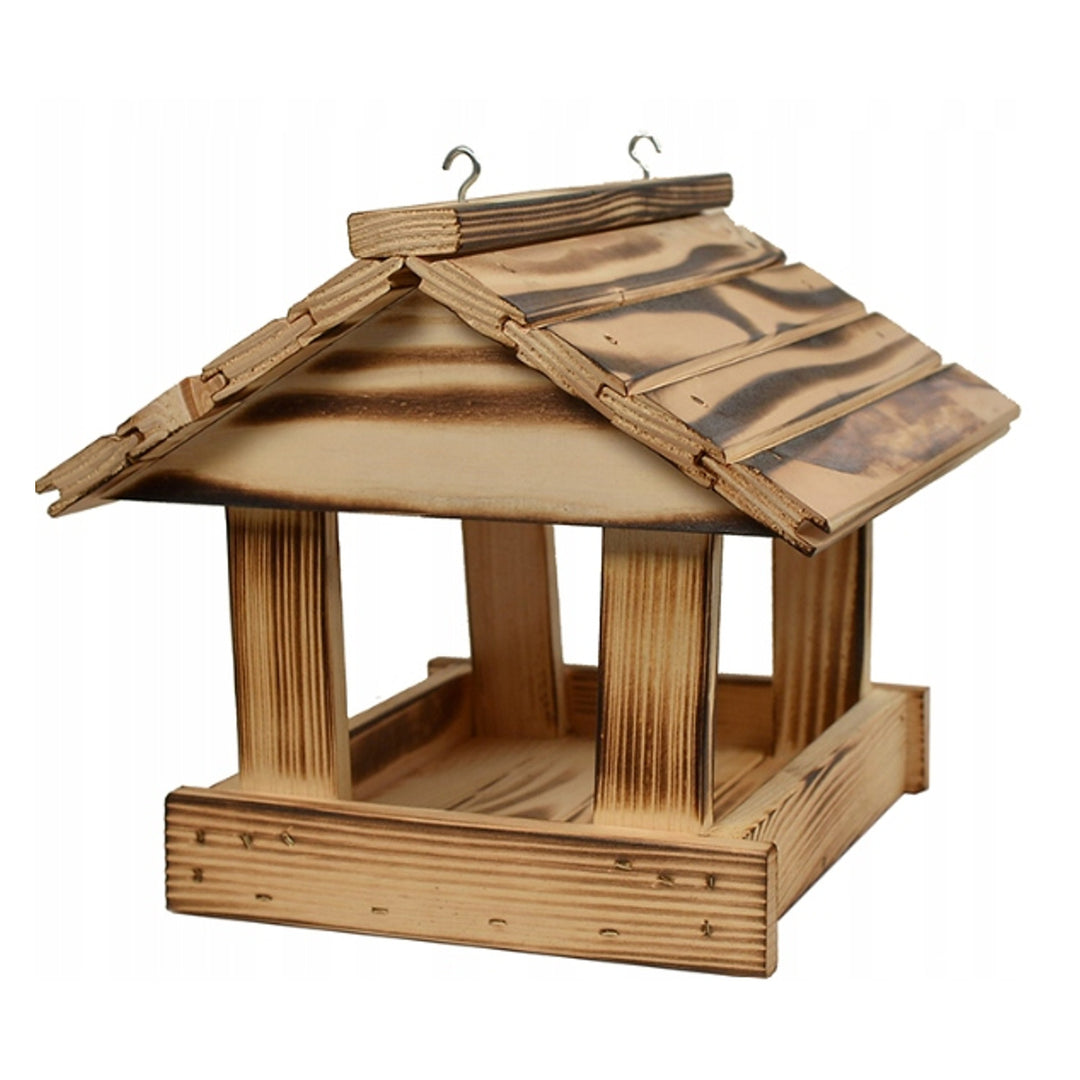 Woodok Vogelfutterhaus, Fichtenholz, gebrannt, starke Haken + Vogelfutter 1kg