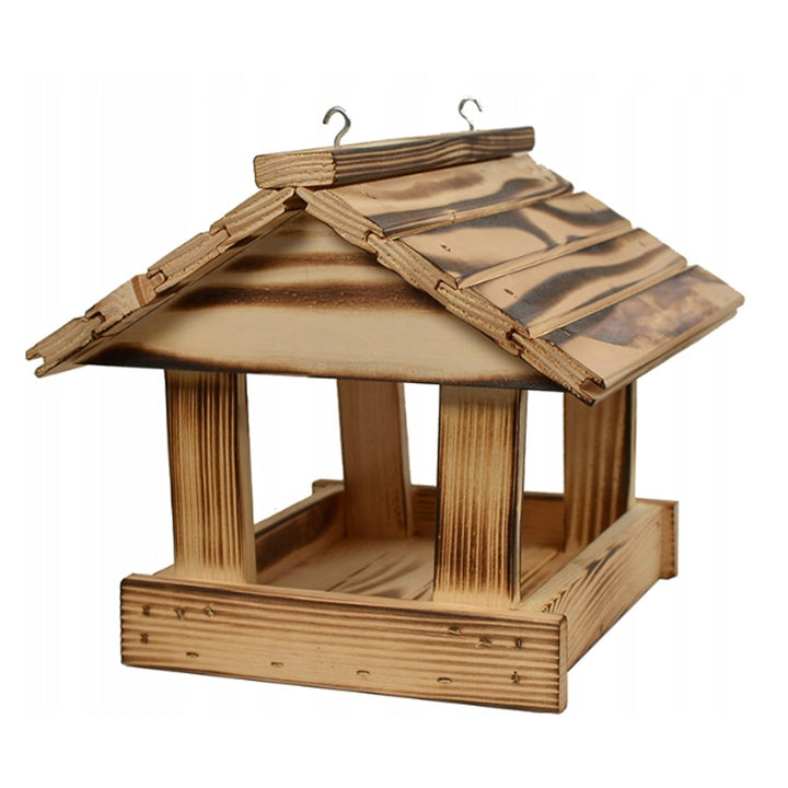 Woodok Vogelfutterhaus, Fichtenholz, gebrannt, starke Haken + Vogelfutter 1kg