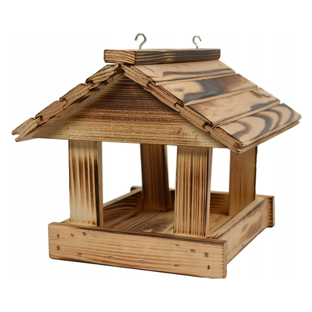Woodok Vogelfutterhaus, Fichtenholz, gebrannt, starke Haken + Vogelfutter 1kg