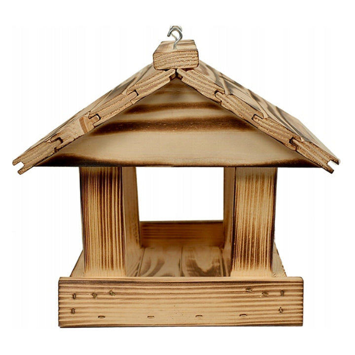 Woodok Vogelfutterhaus, Fichtenholz, gebrannt, starke Haken + Vogelfutter 1kg