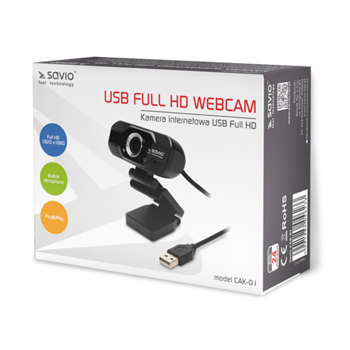 Savio Webcam, Full HD Auflösung 1920x1080, Mikrofon, USB, SAVCAK-01