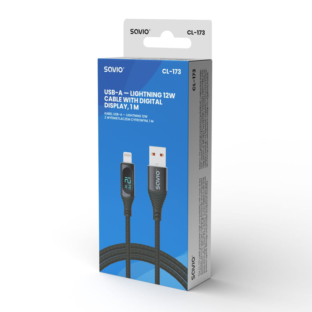 USB zu Lightning Savio Kabel, Digitalanzeige, Länge 1m, SAVKABELCL-173
