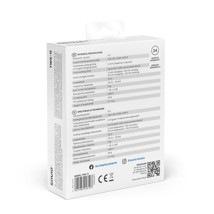 Savio Kabellose Kopfhörer, Bluetooth 5.3, ENC, USB-C, Schwarz, SAVSLTWS-11