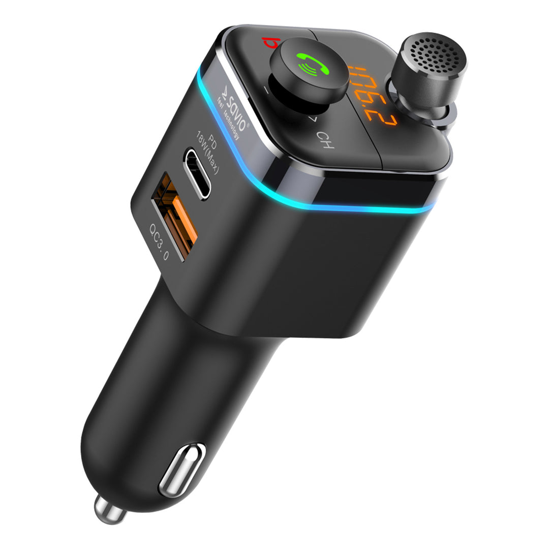 Savio MP3-Autosender, Bluetooth 5.0, Ladefunktion, schwarz, SAVFMTRANSTR-12