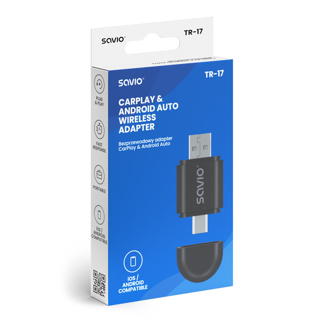 Drahtloser Adapter Savio, CarPlay, Android Auto, Bluetooth, WLAN, SAVTR-17