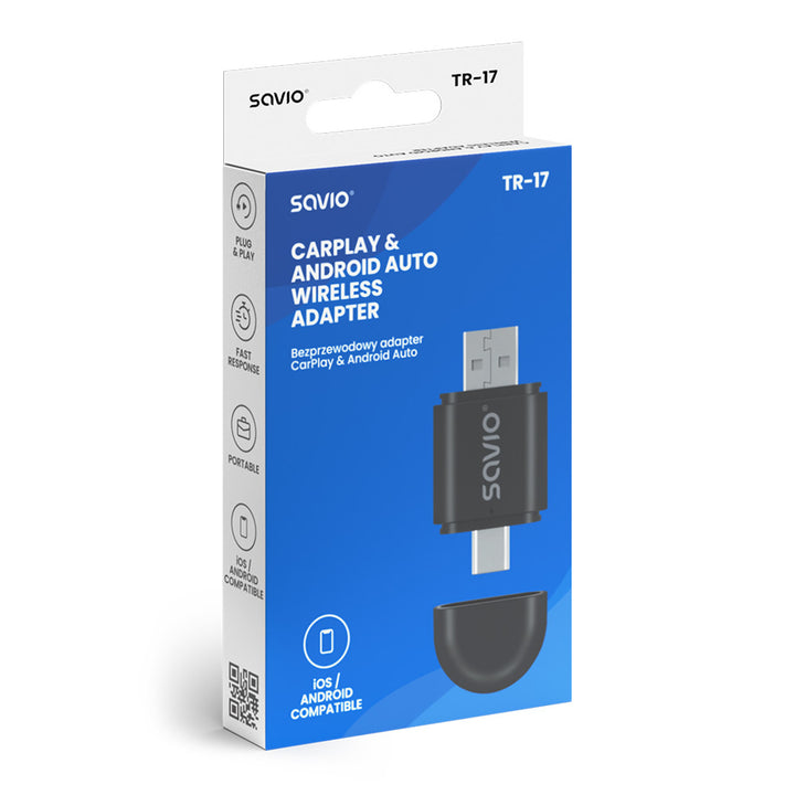 Drahtloser Adapter Savio, CarPlay, Android Auto, Bluetooth, WLAN, SAVTR-17