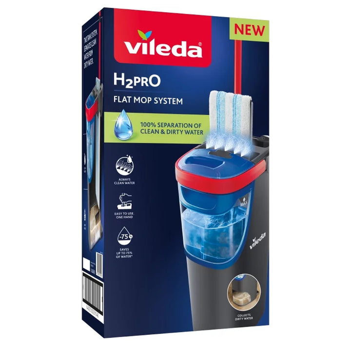 Vileda H2prO Flachmopp, 100%ige Trennung von Rein- und Schmutzwasser, zwei Behälter, Mikrofaserpad, 360°-Spitze, 175774
