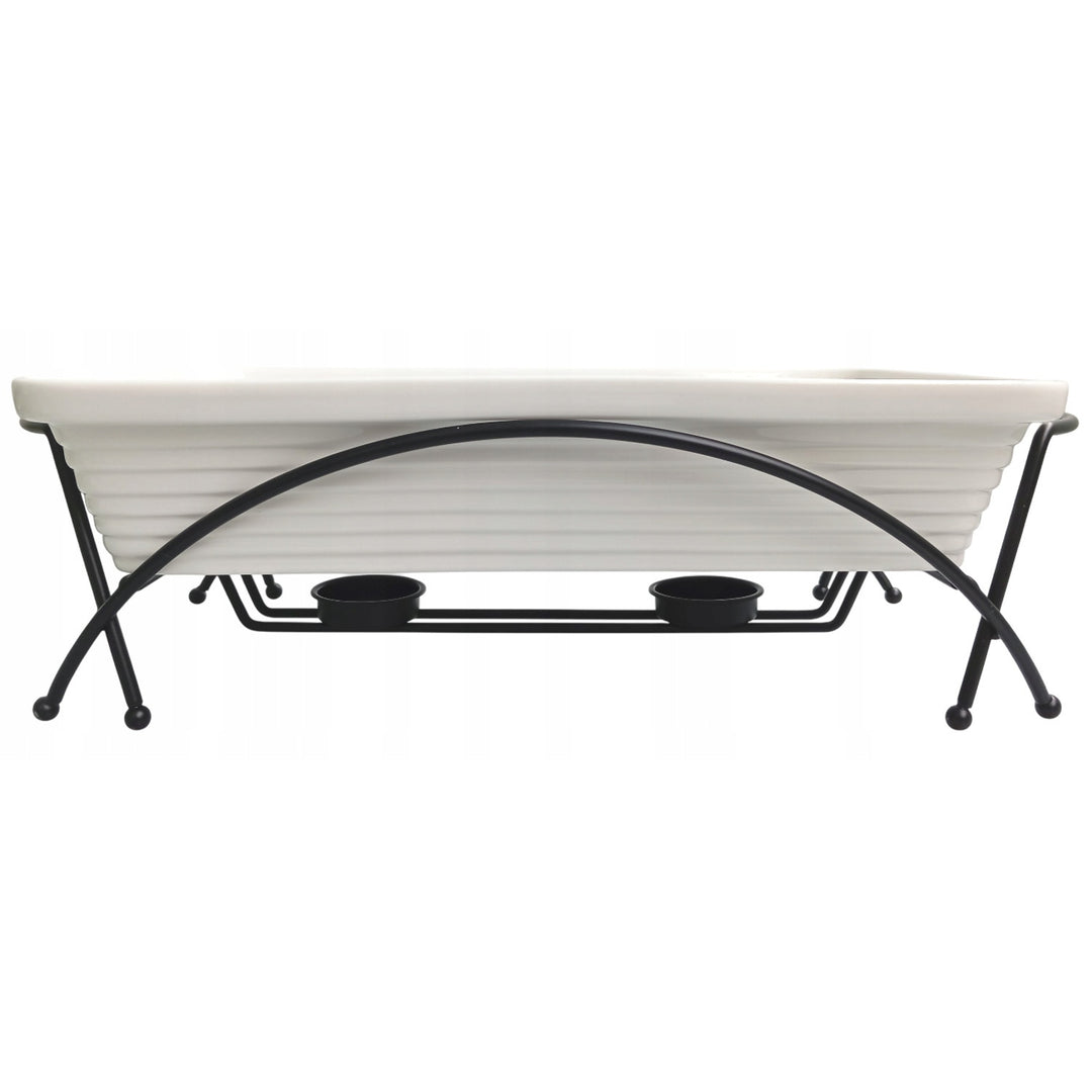 Keramischer Speisenwärmer Maestro, rechteckig, weiß, Fassungsvermögen 2,4 l, backofengeeignet, inklusive Gestell und Deckel mit Griff, MR-11562-73