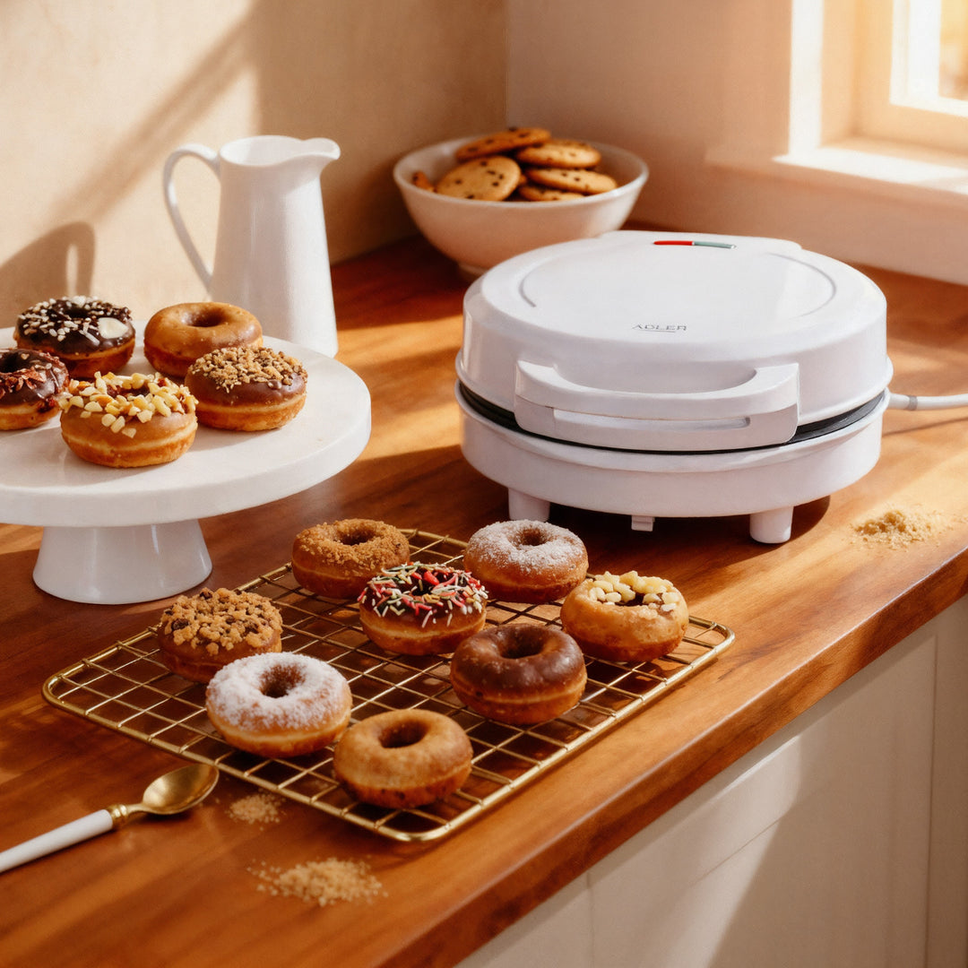 Krapfenmaschine Adler, für 7 Krapfen, Antihaftbeschichtung, weiß, 1500W, AD 3075