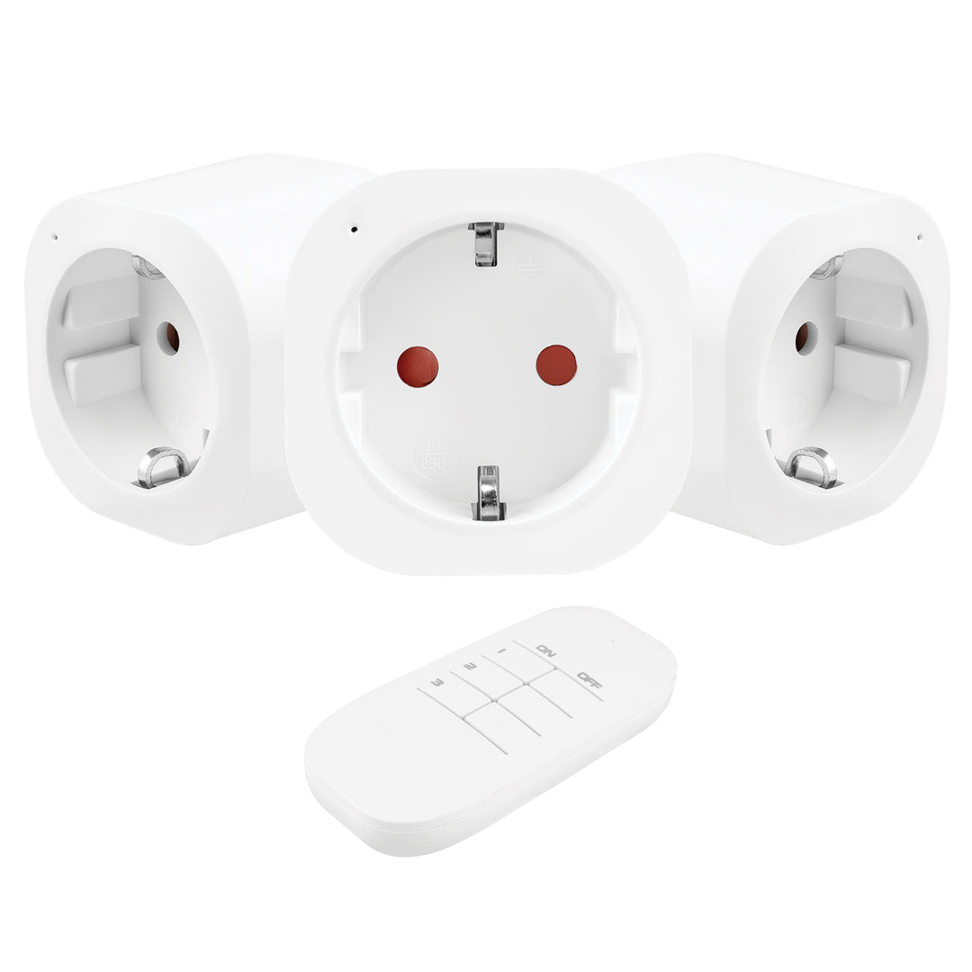 GreenBlue Fernbedienbare Steckdosen, 3 Stück, programmierbar, Reichweite bis zu 30 m, 220–240 V AC, 50/60 Hz, 16 A, 433 MHz, GB313 F