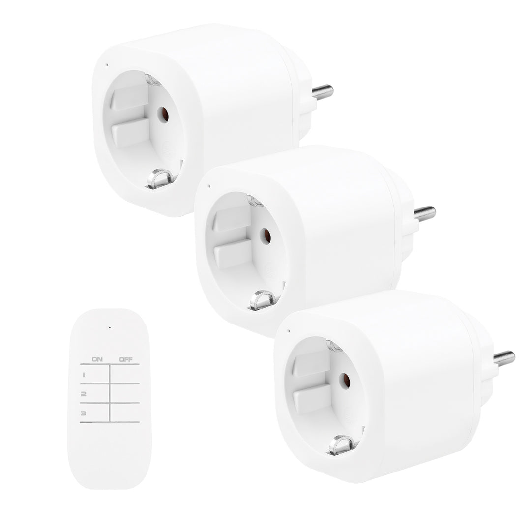 GreenBlue Fernbedienbare Steckdosen, 3 Stück, programmierbar, Reichweite bis zu 30 m, 220–240 V AC, 50/60 Hz, 16 A, 433 MHz, GB313 F