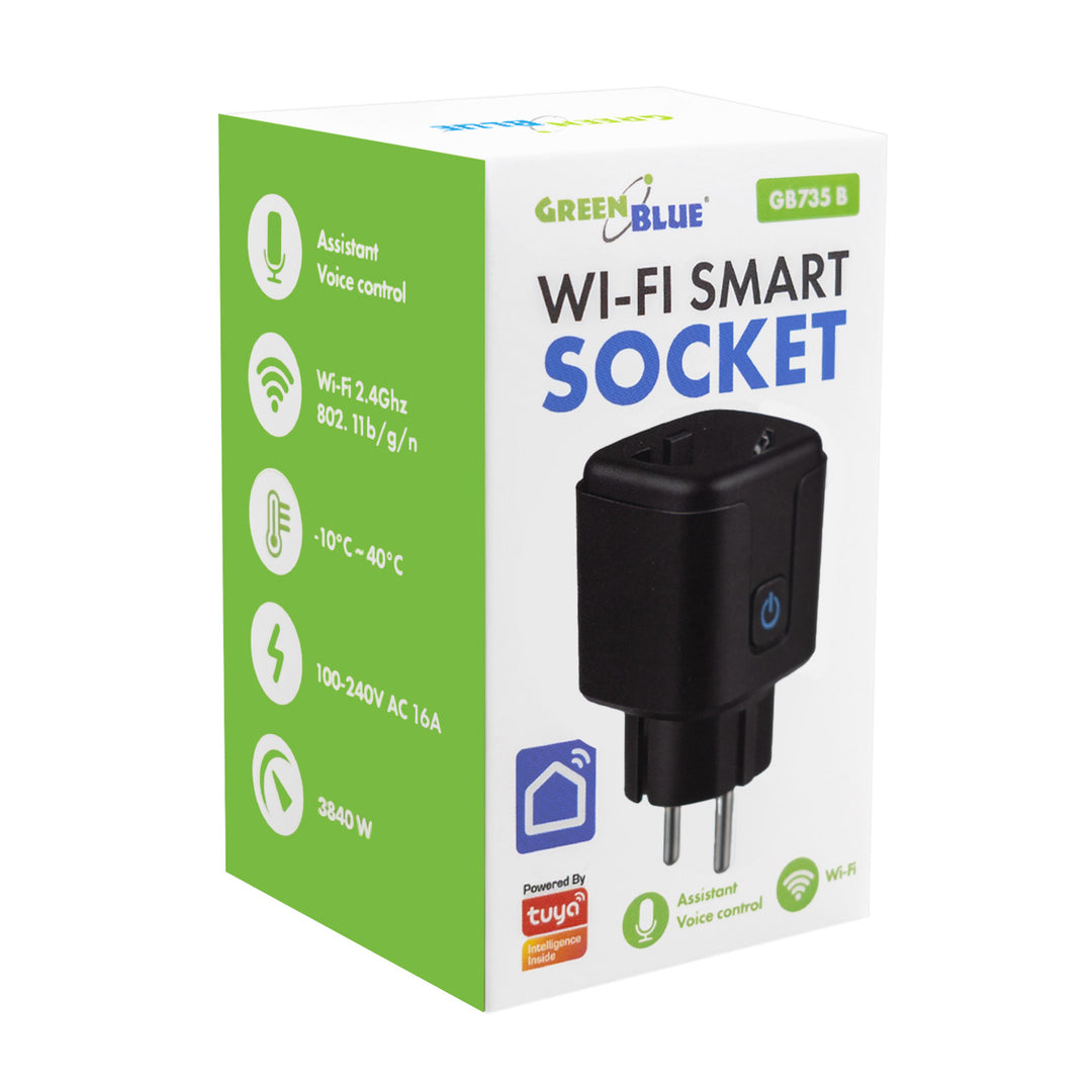 Ferngesteuerte GreenBlue-WLAN-Steckdose, Android/iOS/Alexa/Google Home, Timer, Leistungsmesser, max. 16 A/3840 W, GB735 B