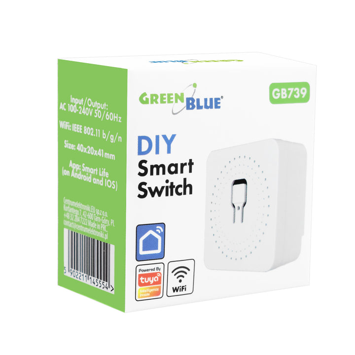 GreenBlue Unterputz-WLAN-Relais, Android/iOS/Alexa/Google Home, 100–240 V AC, 50/60 Hz, max. 16 A, für LED 150 W, GB739