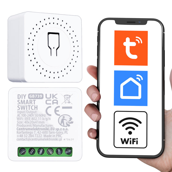GreenBlue Unterputz-WLAN-Relais, Android/iOS/Alexa/Google Home, 100–240 V AC, 50/60 Hz, max. 16 A, für LED 150 W, GB739