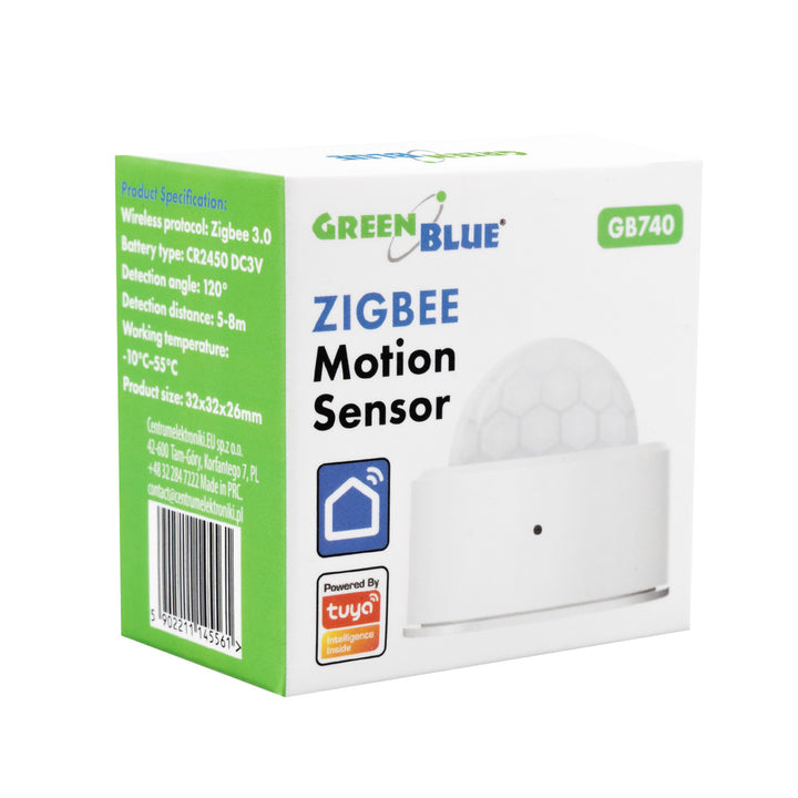 Drahtloser Zigbee-Bewegungssensor Tuya GreenBlue, Android/iOS, CR2450 DC 3,0 V, Erfassungswinkel 120° / bis zu 8 m, GB740
