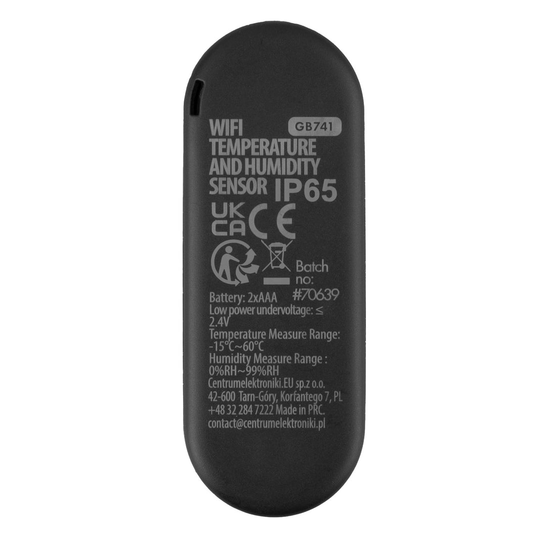 GreenBlue WLAN-Außensensor für Temperatur und Luftfeuchtigkeit, Android/iOS, 3,0 V DC, LR03x2, IP65, GB741
