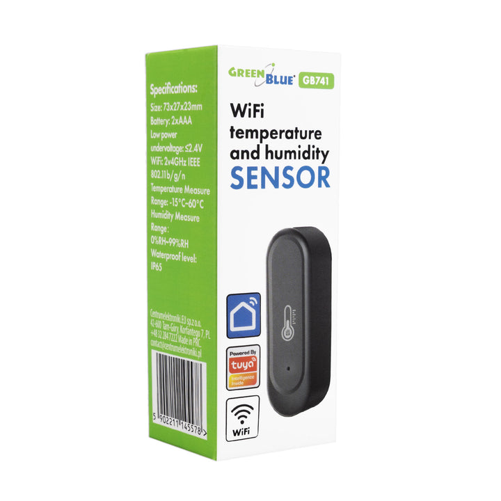 GreenBlue WLAN-Außensensor für Temperatur und Luftfeuchtigkeit, Android/iOS, 3,0 V DC, LR03x2, IP65, GB741