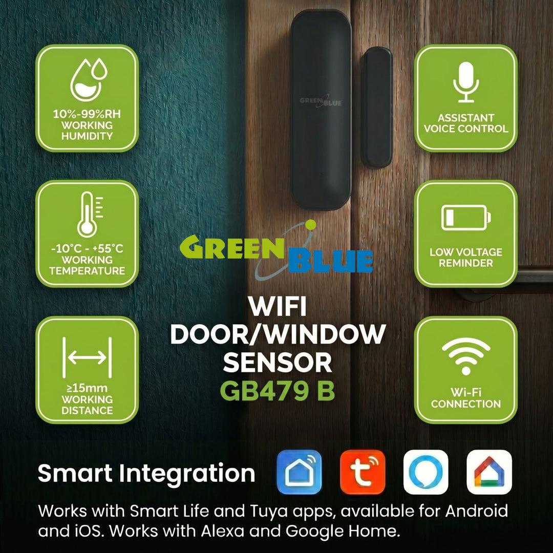 Drahtloser Reed-Schalter / WLAN-Öffnungssensor von GreenBlue, Android/iOS, für Türen / Fenster, 3,0 V DC, LR03x2, GB479 B
