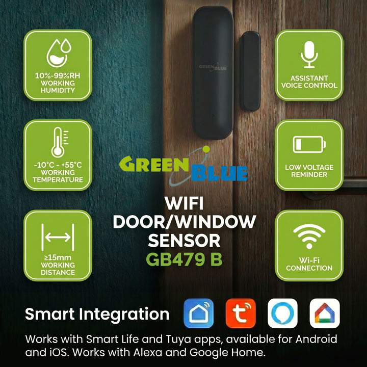 Drahtloser Reed-Schalter / WLAN-Öffnungssensor von GreenBlue, Android/iOS, für Türen / Fenster, 3,0 V DC, LR03x2, GB479 B