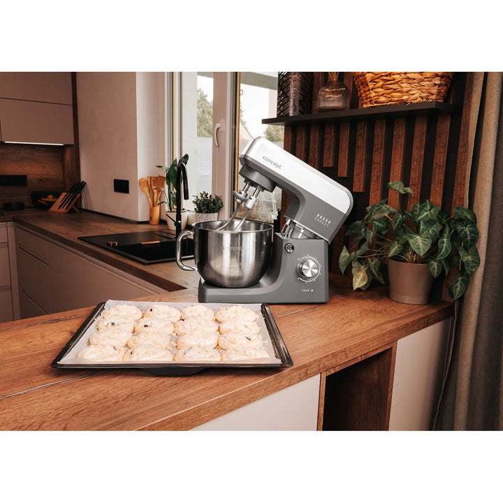 Concept Dough Expert Küchenmaschine mit Planetenantrieb, 1900 W Leistung, Doppelknethaken, Becher-Heizfunktion, 6 Geschwindigkeitsstufen, RM6010