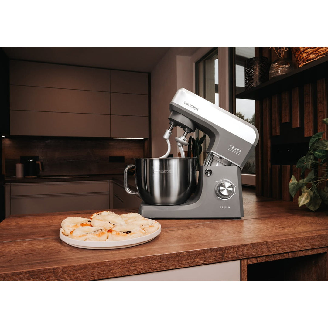 Concept Dough Expert Küchenmaschine mit Planetenantrieb, 1900 W Leistung, Doppelknethaken, Becher-Heizfunktion, 6 Geschwindigkeitsstufen, RM6010