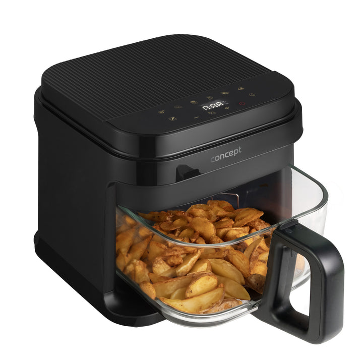 Fettfreie Fritteuse Concept Glass&Fast, Fassungsvermögen 5,5 l, 7 Programme, LED-Touchdisplay, gesunder Frittiermodus, Glasbehälter, FR5500