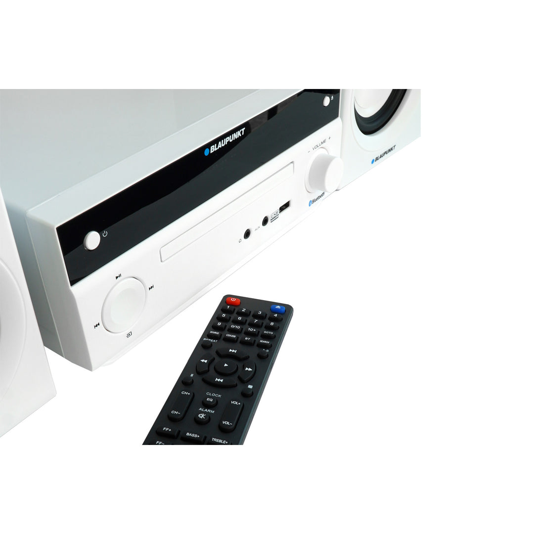Blaupunkt Micro-Stereoanlage, Leistung 150 W, FM-Radio, AUX-Anschluss und USB-Anschluss, Bluetooth, HDMI-Eingang, Wecker, LED-Display, Farbe: Weiß, MS30.02BT