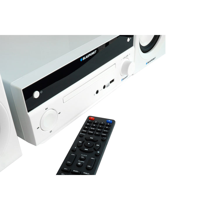 Blaupunkt Micro-Stereoanlage, Leistung 150 W, FM-Radio, AUX-Anschluss und USB-Anschluss, Bluetooth, HDMI-Eingang, Wecker, LED-Display, Farbe: Weiß, MS30.02BT