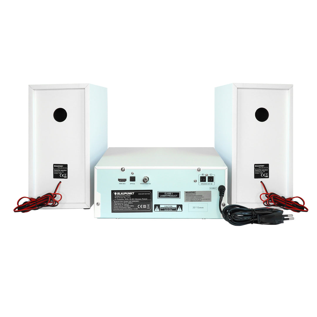 Blaupunkt Micro-Stereoanlage, Leistung 150 W, FM-Radio, AUX-Anschluss und USB-Anschluss, Bluetooth, HDMI-Eingang, Wecker, LED-Display, Farbe: Weiß, MS30.02BT