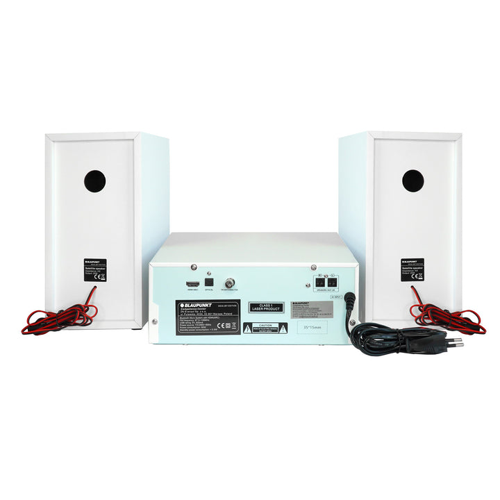 Blaupunkt Micro-Stereoanlage, Leistung 150 W, FM-Radio, AUX-Anschluss und USB-Anschluss, Bluetooth, HDMI-Eingang, Wecker, LED-Display, Farbe: Weiß, MS30.02BT