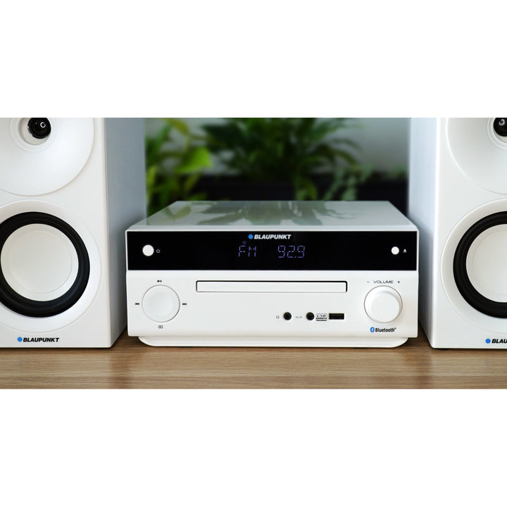 Blaupunkt Micro-Stereoanlage, Leistung 150 W, FM-Radio, AUX-Anschluss und USB-Anschluss, Bluetooth, HDMI-Eingang, Wecker, LED-Display, Farbe: Weiß, MS30.02BT