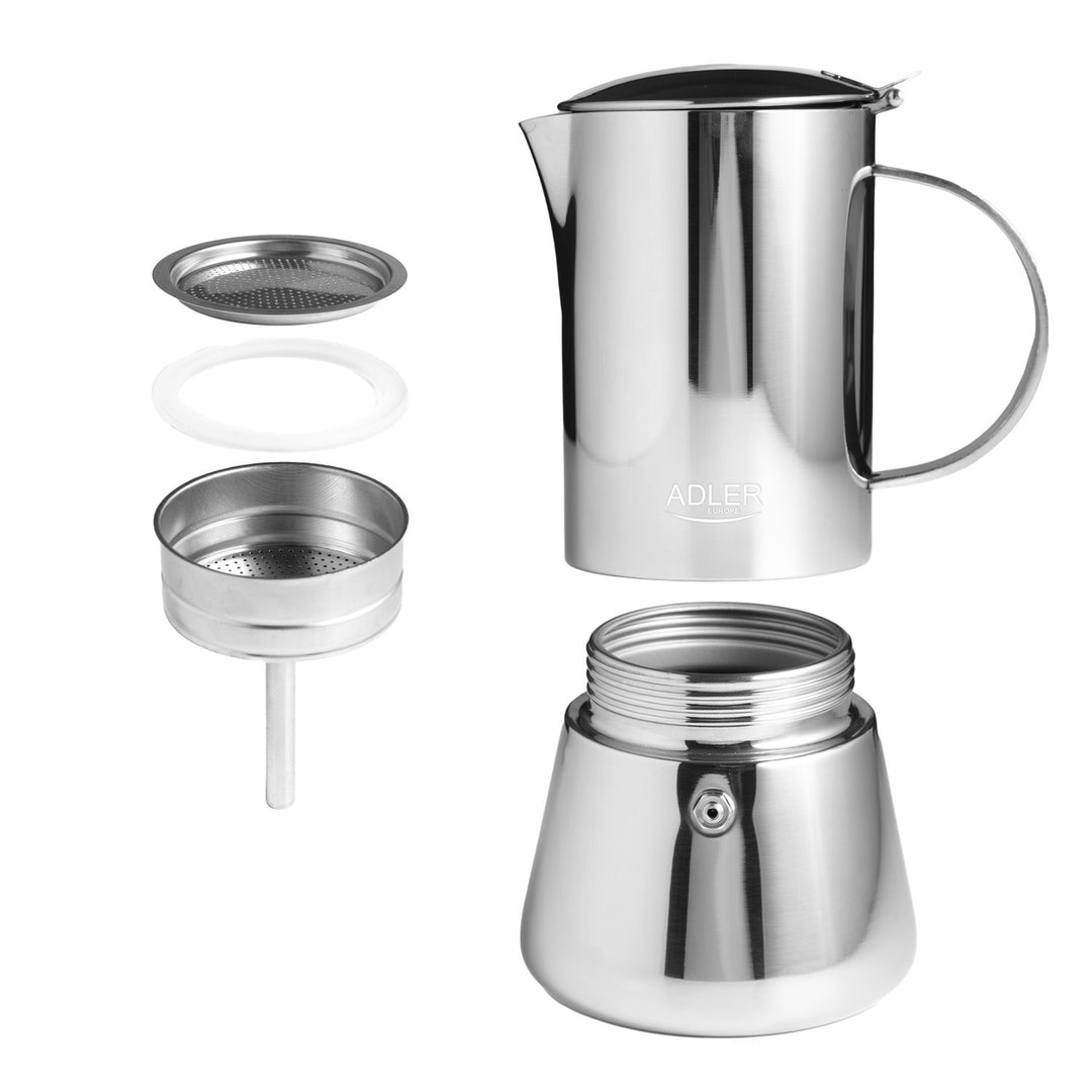 Adler Kaffeemaschine, Espresso-Kaffeemaschine, Fassungsvermögen 620 ml, Farbe: Stahlsilber, AD 4417