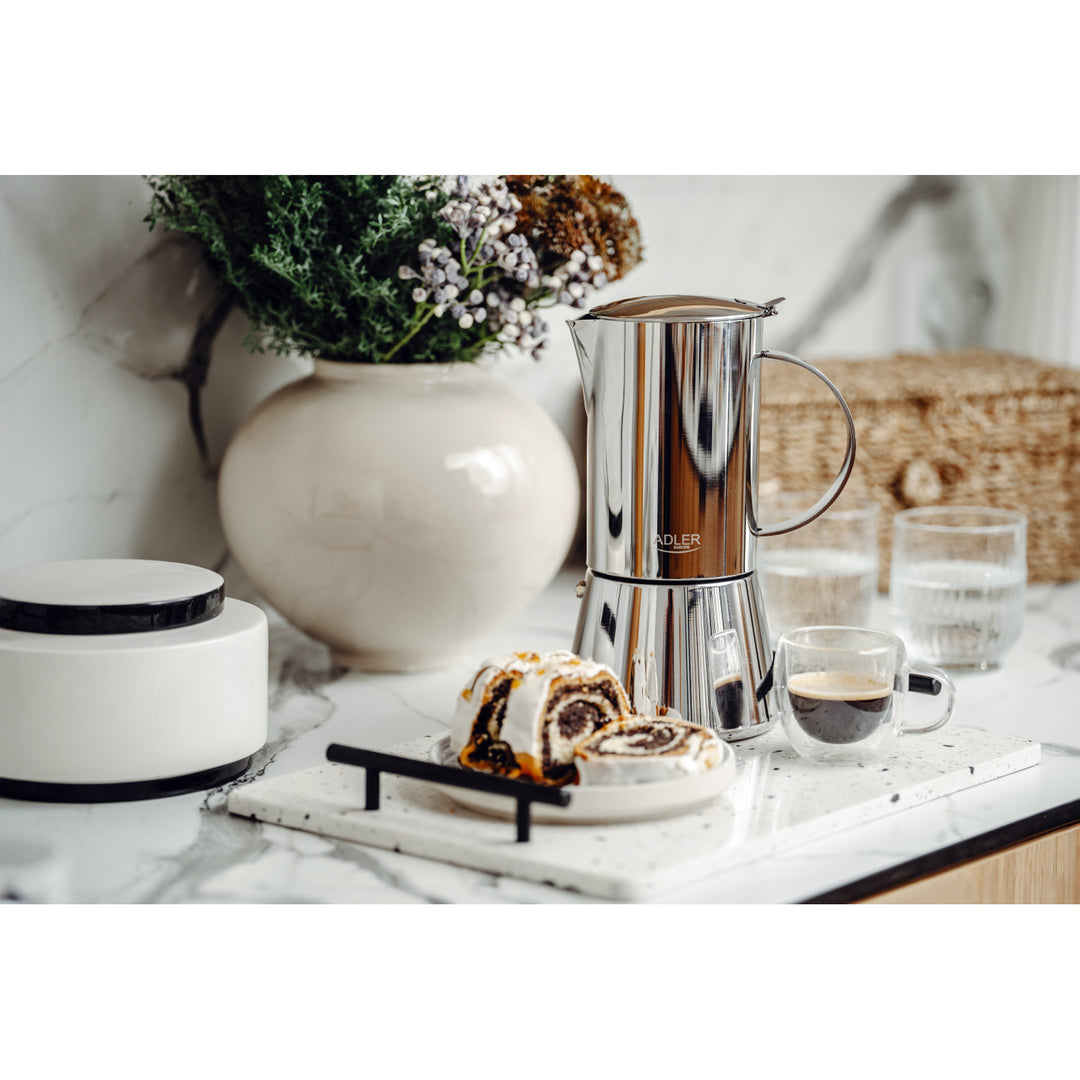 Adler Kaffeemaschine, Espresso-Kaffeemaschine, Fassungsvermögen 620 ml, Farbe: Stahlsilber, AD 4417