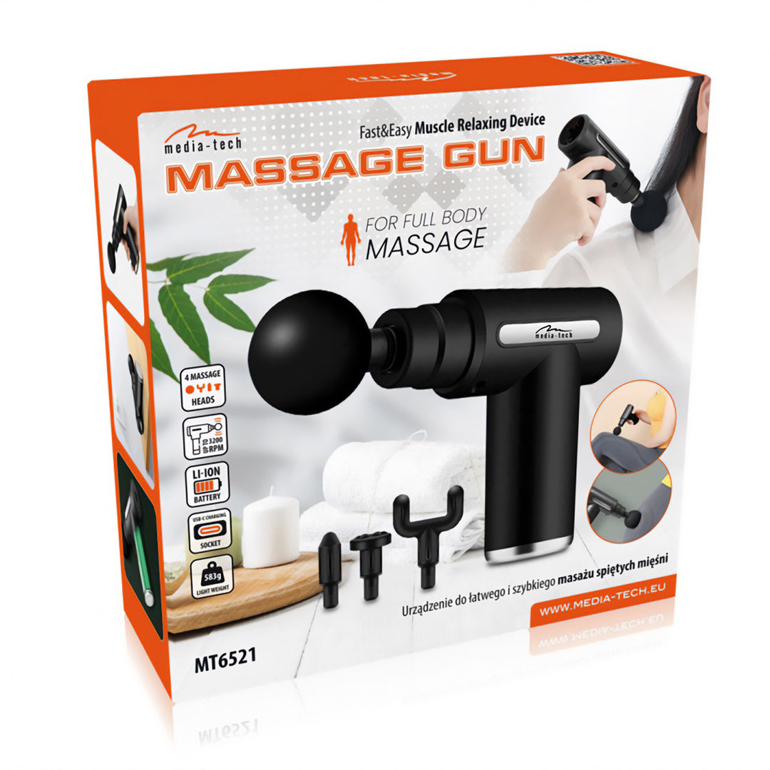 Massagegerät für die einfache und schnelle Massage verspannter Muskeln, Media-tech, 4 austauschbare Massageköpfe, MT6521