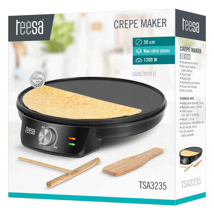 Teesa Pfannkuchenpfanne, elektrische Pfannkuchenpfanne, Durchmesser 30 cm, Leistung 1200 W, TSA3235