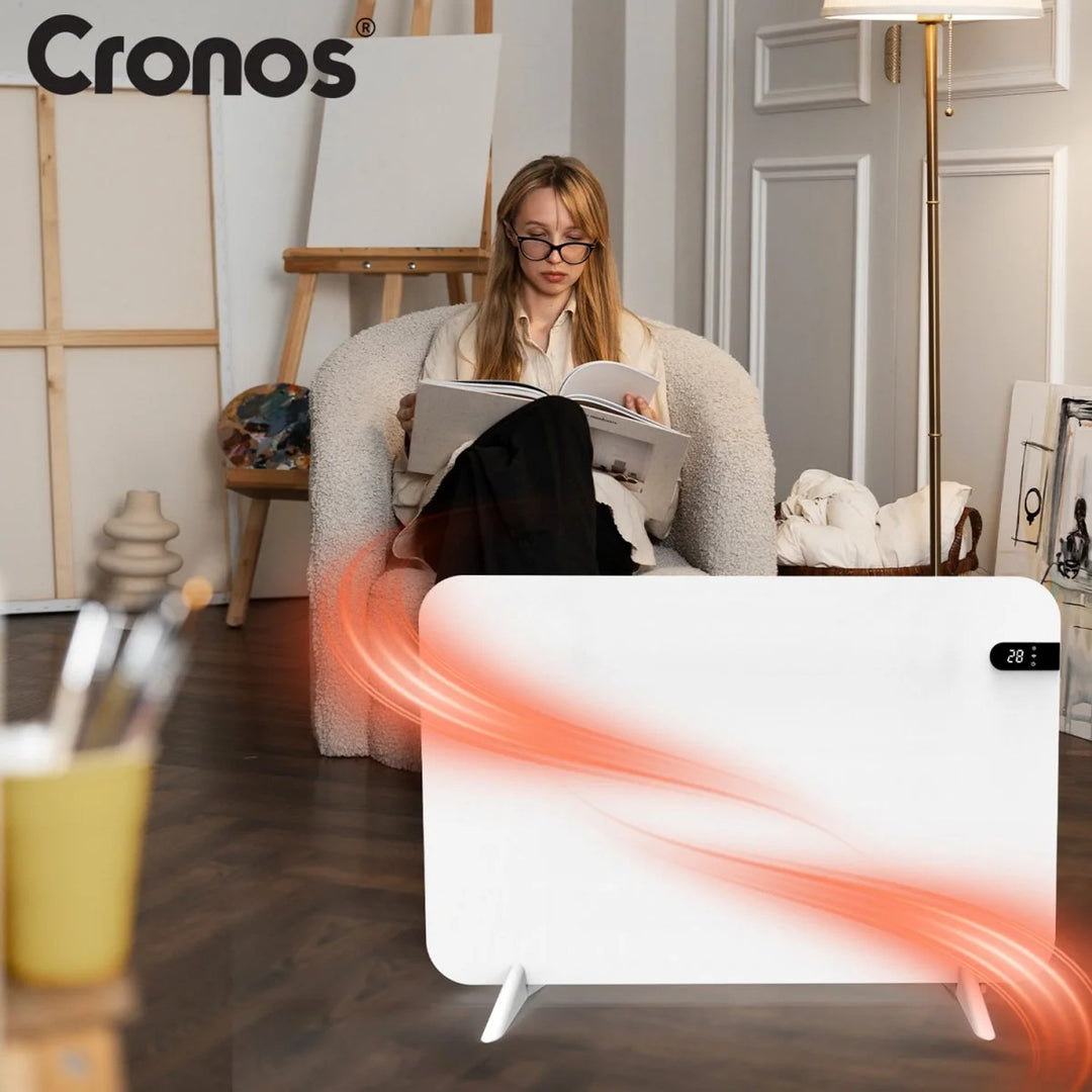 Elektroheizkörper Cronos, Farbe Weiß, Leistung 450 W, Heizleistung bis zu 14 m², eingebauter Thermostat, Fernbedienung, Fenster-Offen-Sensor, Standfüße im Lieferumfang enthalten, WFH-450TW