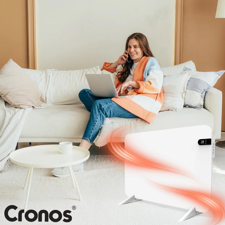 Elektroheizkörper Cronos, Farbe Weiß, Leistung 450 W, Heizleistung bis zu 14 m², eingebauter Thermostat, Fernbedienung, Fenster-Offen-Sensor, Standfüße im Lieferumfang enthalten, WFH-450TW