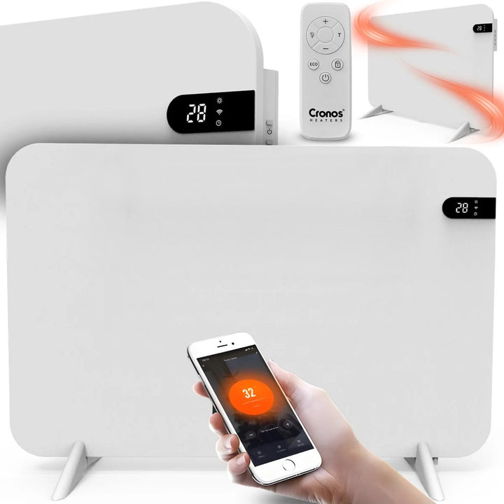 Elektroheizkörper Cronos, Farbe Weiß, Leistung 450 W, Heizleistung bis zu 14 m², eingebauter Thermostat, Fernbedienung, Fenster-Offen-Sensor, Standfüße im Lieferumfang enthalten, WFH-450TW