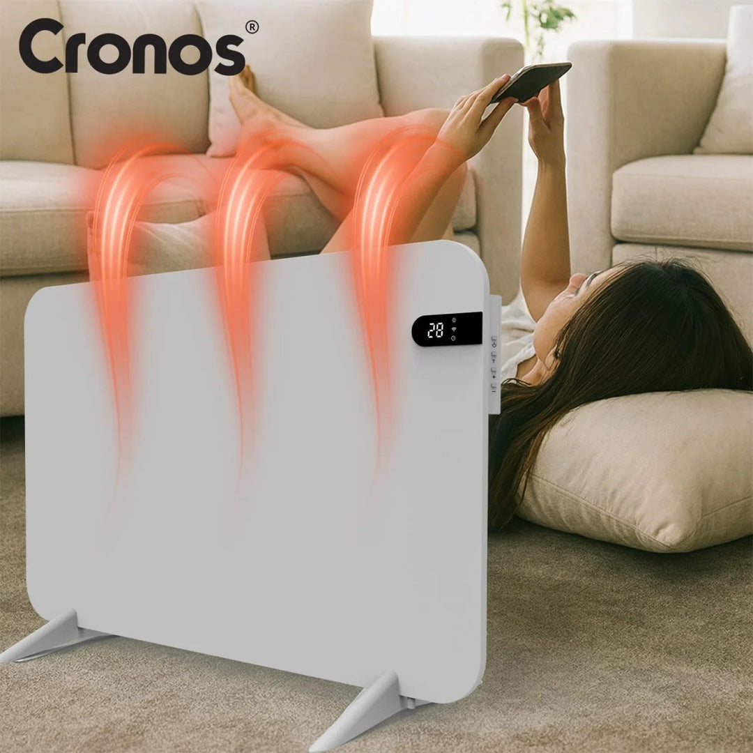 Elektroheizkörper Cronos, Farbe Weiß, Leistung 450 W, Heizleistung bis zu 14 m², eingebauter Thermostat, Fernbedienung, Fenster-Offen-Sensor, Standfüße im Lieferumfang enthalten, WFH-450TW