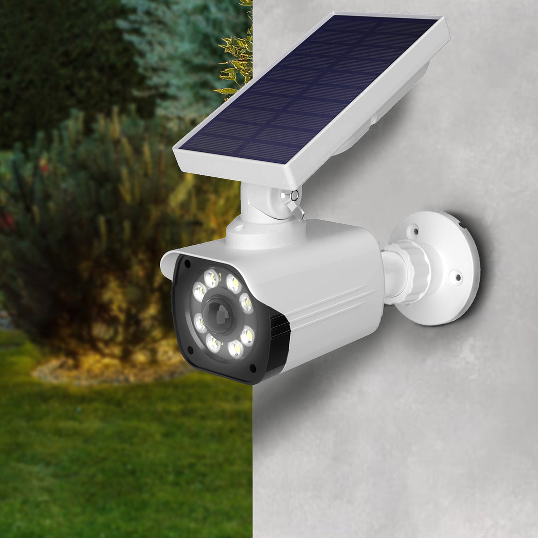 Solar-Kameraattrappe, blinkende LED, Bewegungssensor, LED-Beleuchtung, kostenloser Aufkleber, SOL1800S, 2 Stück