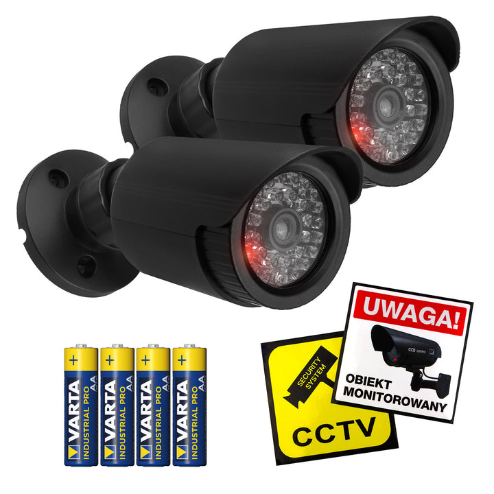 Set mit zwei Attrappen von Röhrenkameras, IR-LEDs, schwarz, Stromversorgung 2xAA (im Set enthalten), ABS, IR1800 BT
