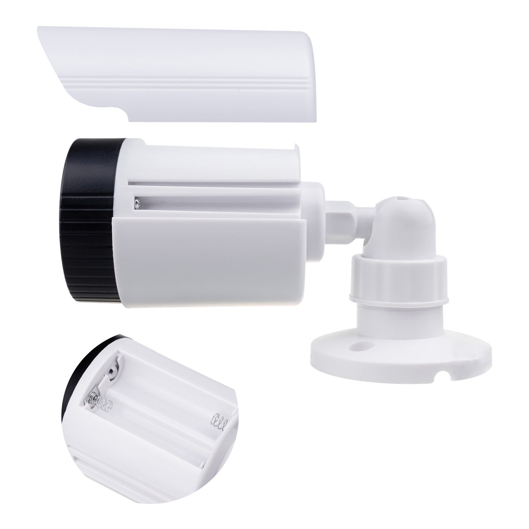 Set mit zwei Attrappen von Röhrenkameras, IR-LEDs, weiß, Stromversorgung 2xAA (im Set enthalten), ABS, IR1800 WT