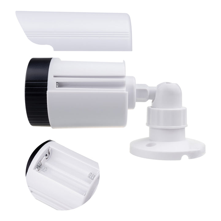 Set mit zwei Attrappen von Röhrenkameras, IR-LEDs, weiß, Stromversorgung 2xAA (im Set enthalten), ABS, IR1800 WT