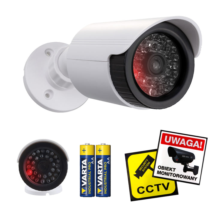 Attrappe einer Röhrenkamera, IR-LEDs, weiß, Stromversorgung 2xAA (im Lieferumfang enthalten), ABS, IR1800 W