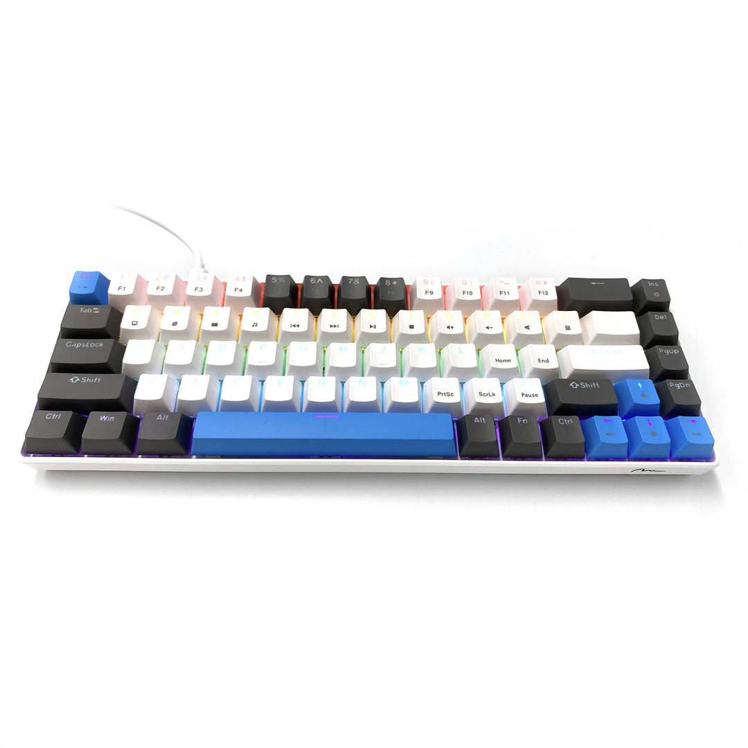 RED CORE MX60 – Mechanische Gaming-Tastatur vom Typ Short 60 %, mechanische Silent RED-Schalter, farbige Hintergrundbeleuchtung, 68 Tasten, USB-C. Farbe: weiß/blau. Mediatech