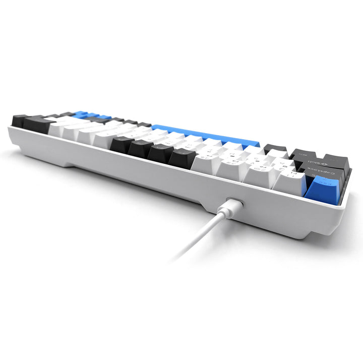 RED CORE MX60 – Mechanische Gaming-Tastatur vom Typ Short 60 %, mechanische Silent RED-Schalter, farbige Hintergrundbeleuchtung, 68 Tasten, USB-C. Farbe: weiß/blau. Mediatech