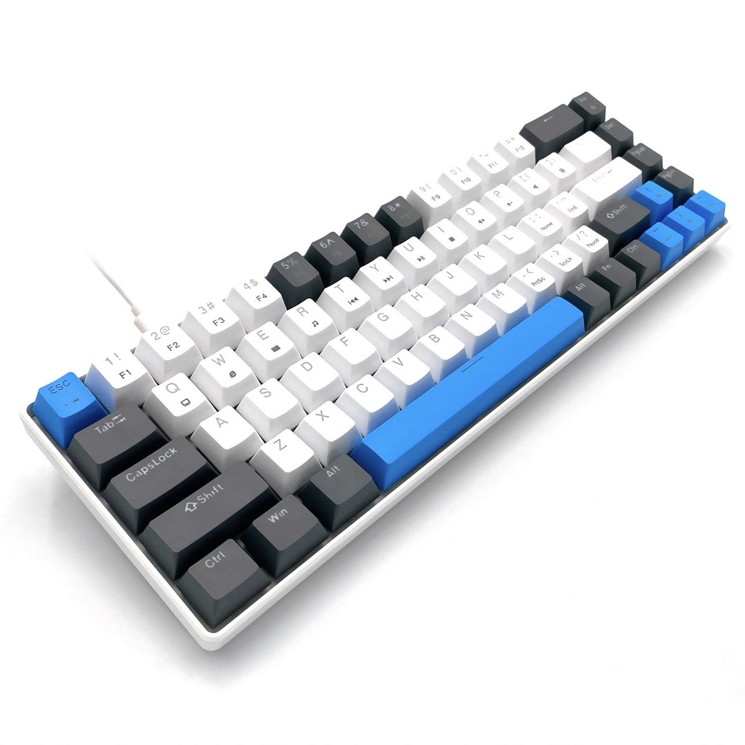 RED CORE MX60 – Mechanische Gaming-Tastatur vom Typ Short 60 %, mechanische Silent RED-Schalter, farbige Hintergrundbeleuchtung, 68 Tasten, USB-C. Farbe: weiß/blau. Mediatech