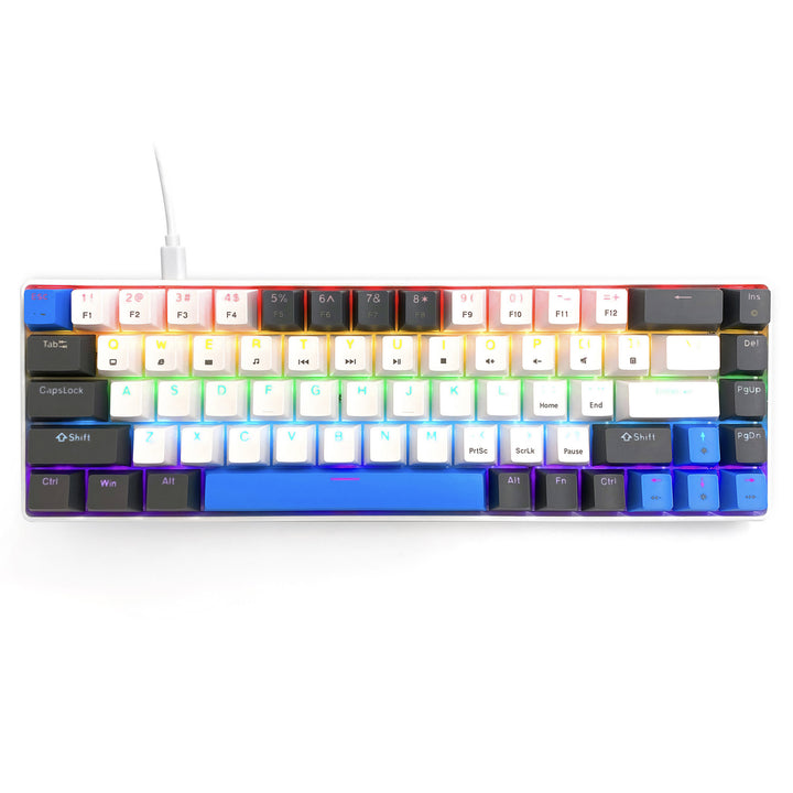 RED CORE MX60 – Mechanische Gaming-Tastatur vom Typ Short 60 %, mechanische Silent RED-Schalter, farbige Hintergrundbeleuchtung, 68 Tasten, USB-C. Farbe: weiß/blau. Mediatech
