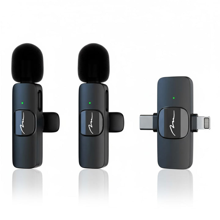 MICRO-MIC DUO – 2x drahtloses Ansteckmikrofon (Set), mit Clip, iOS & Android (OTG), mini, hochempfindlich. USB-C & LIGHTNING, Mediatech