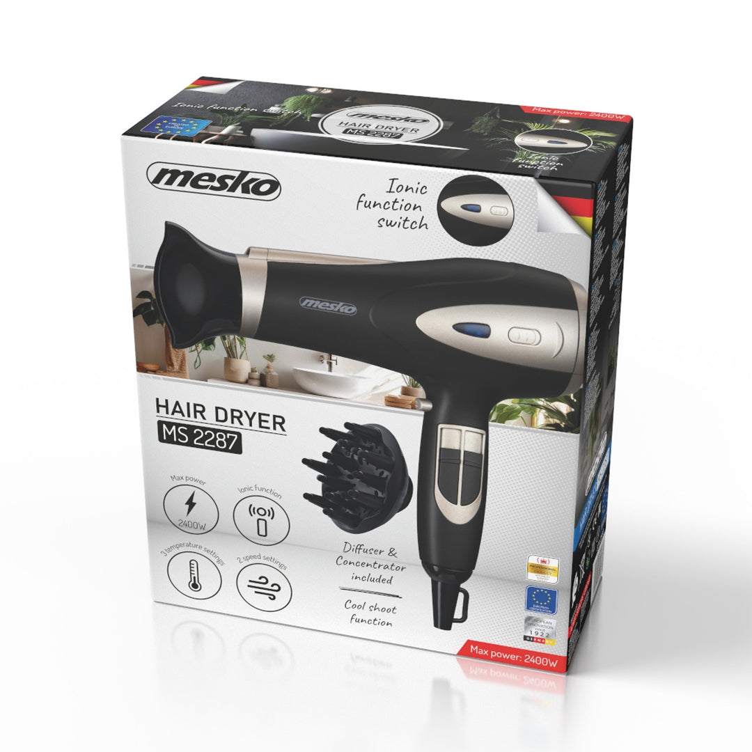Mesko Haartrockner, Ionenfunktion, Diffusor, Leistung 2200 W, schwarz, MS 2287